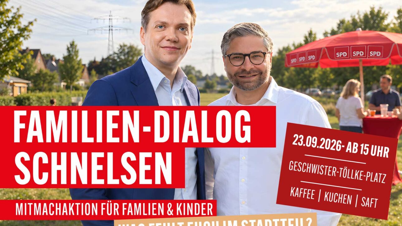 Familien-Dialog am 23. September 2026 ab 15 Uhr auf dem Geschwister-Töllke-Platz in Schnelsen, mit Kaffee, Kuchen und Saft.